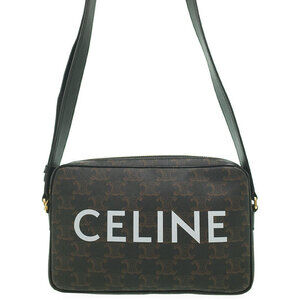 Celine Triomphe Messenger Bag Shoulder Canvas Leather Black Brown
